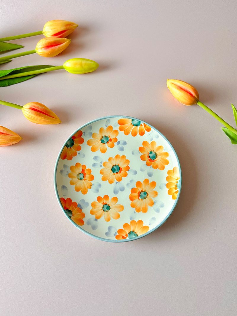 Assiette à dessert artisanale en céramique – Modèle FLORA ORANGE