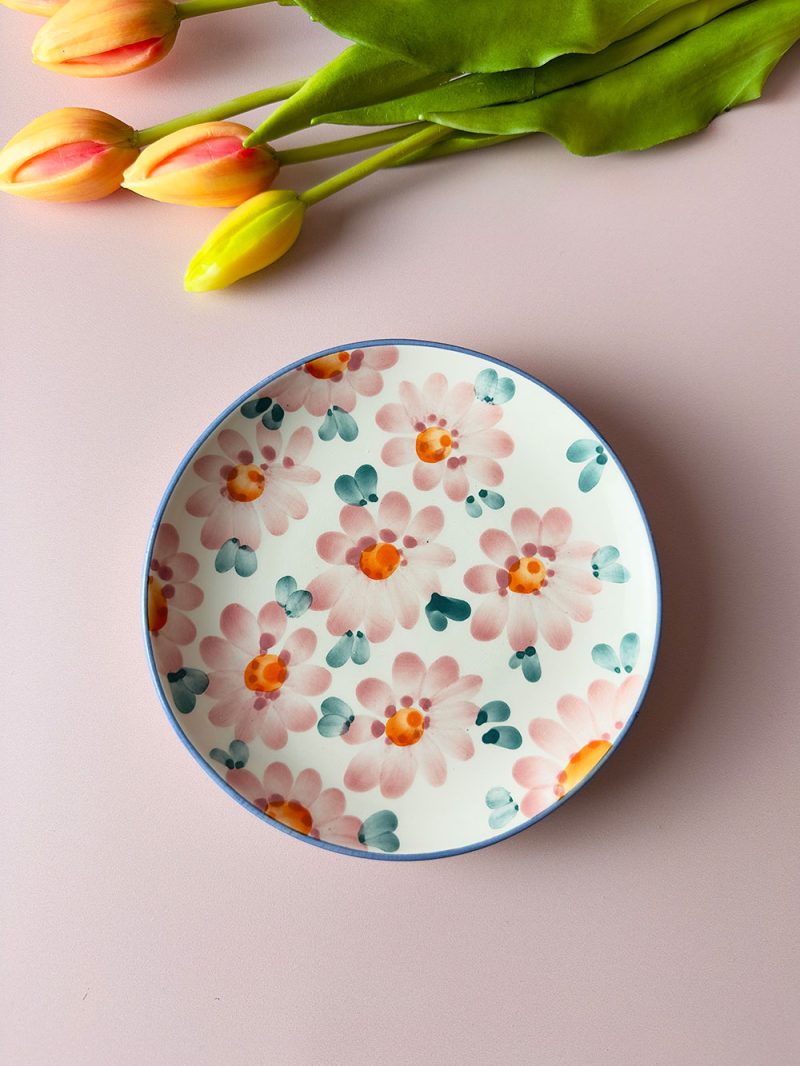 Assiette à dessert artisanale en céramique – Modèle FLORA ROSE