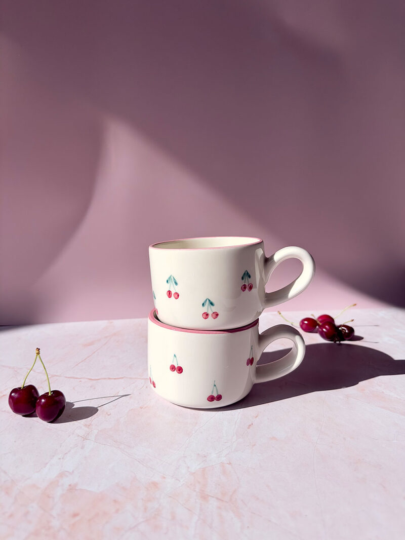 Tasse cappuccino artisanale en céramique – Modèle CHERRY BLOOM