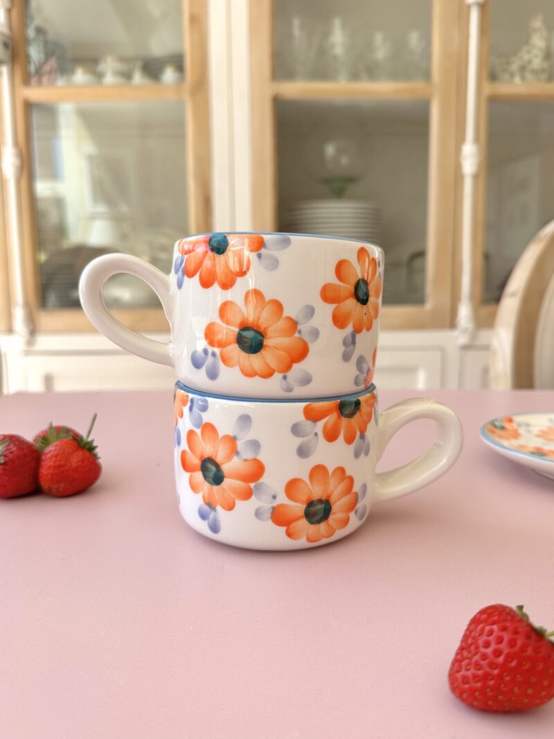 Tasse cappuccino artisanale en céramique – Modèle Flora Bloom