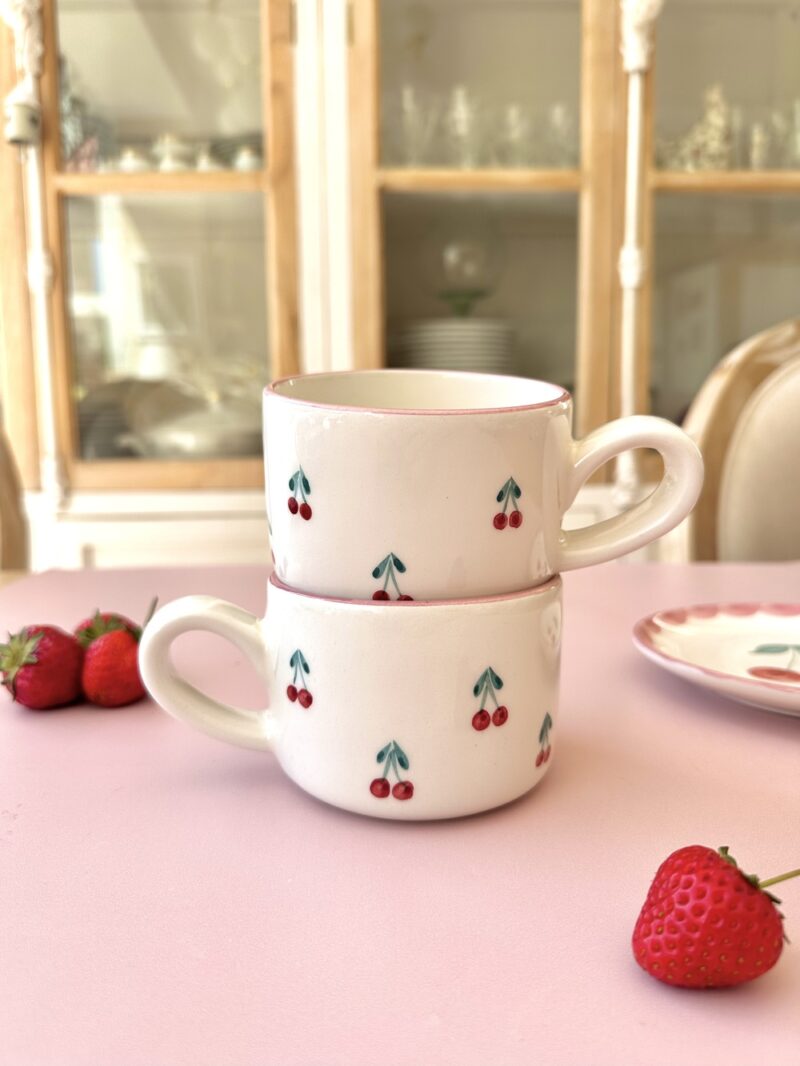 Tasse cappuccino artisanale en céramique – Modèle CHERRY BLOOM