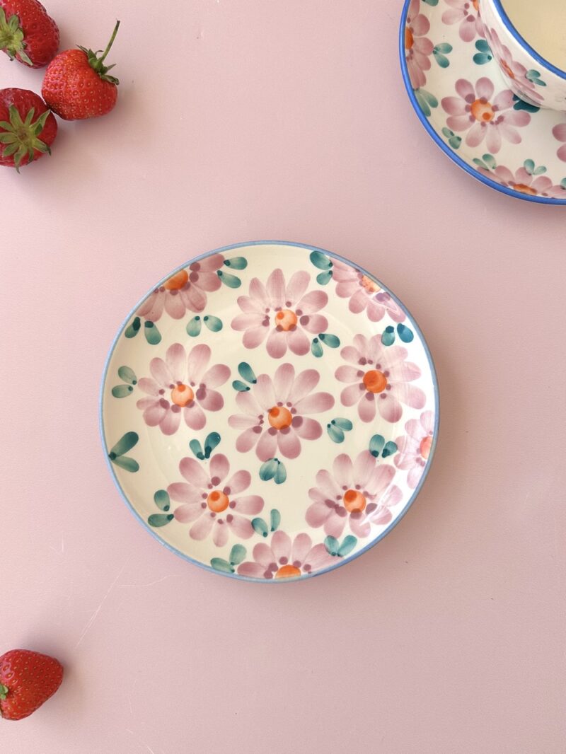 Assiette à dessert artisanale en céramique – Modèle FLORA ROSE