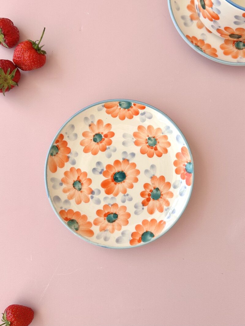 Assiette à dessert artisanale en céramique – Modèle FLORA ORANGE