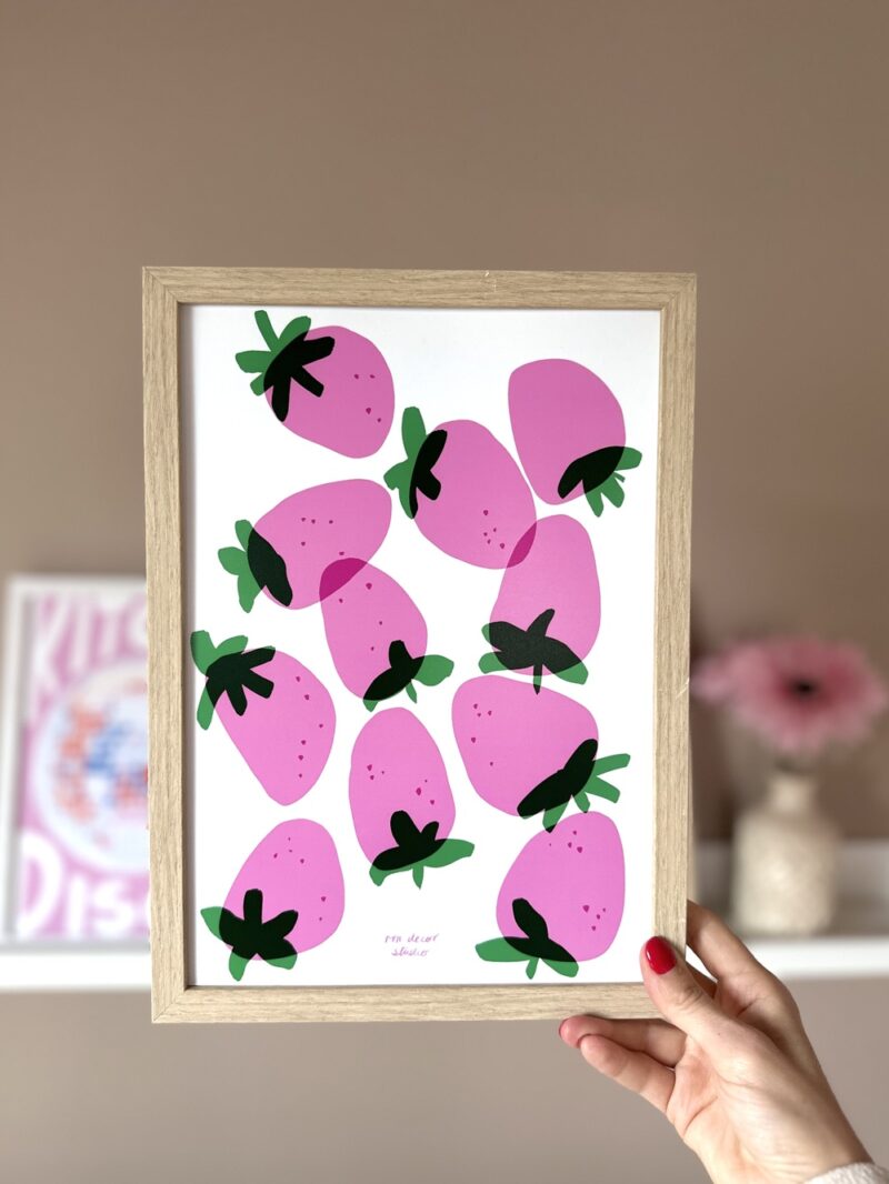 Affiche colorée - Modèle ROSE FRAISE - Sans cadre